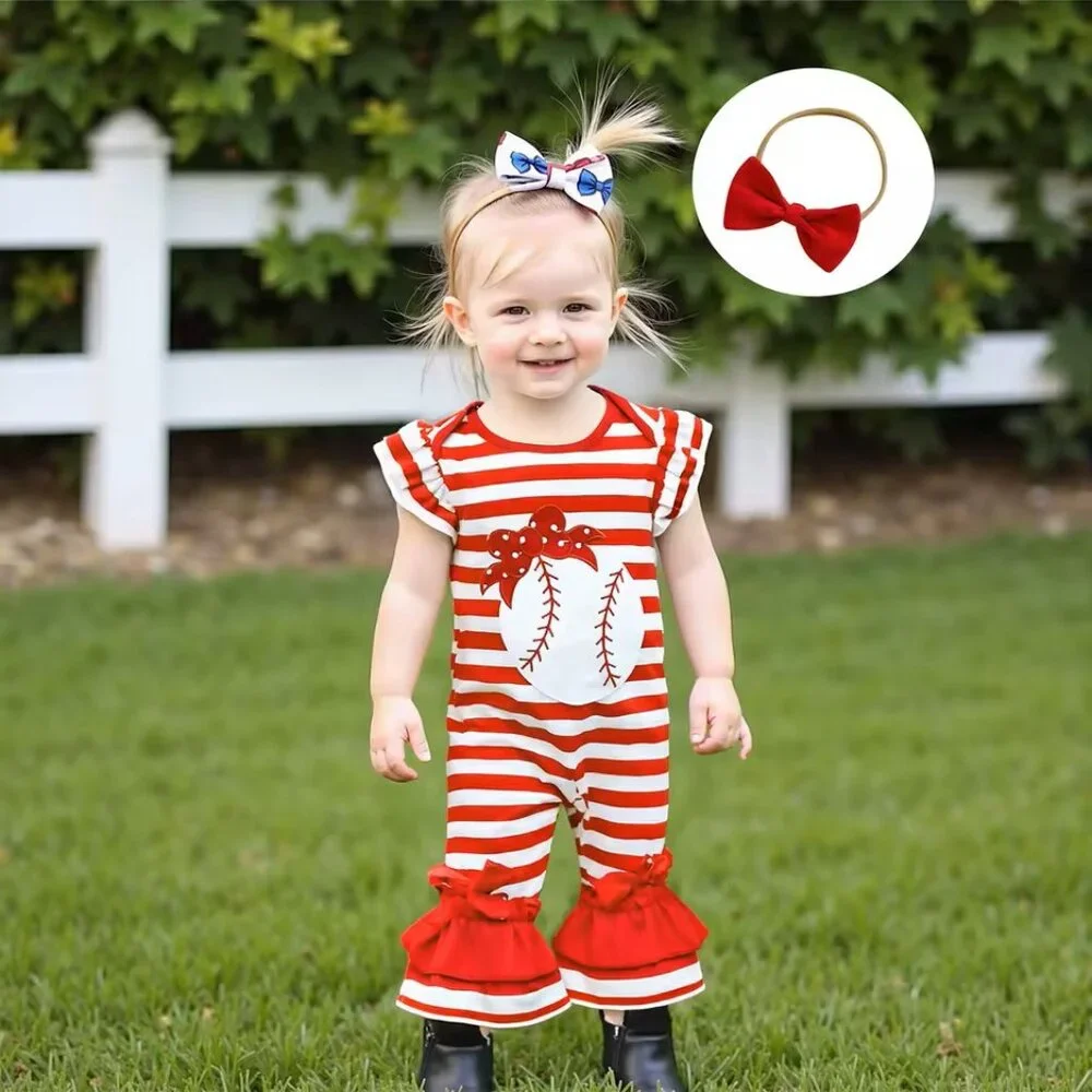 Baseball Baby Girls Sleeveless Ruffle Romper Jumpsuit